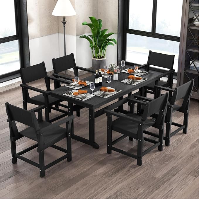 HDPE Outdoor Patio Dining Chairs,Dining Chairs Set of 2 with Arms, Waterproof, Rot Resistant, for Outside, Lawns, Porch, Patio, Deck, Garden Black