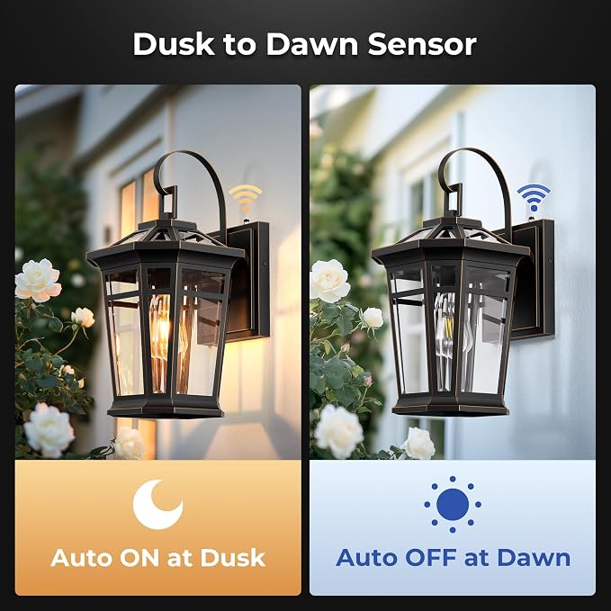 VIANIS Large Exterior Wall Light, Waterproof Dusk to Dawn Porch Lights, Rustproof Aluminum Outdoor Wall Lamp, Black Gold Trim Exterior Porch Lights, Outside Lighting Fixtures for House, Garage, Coach