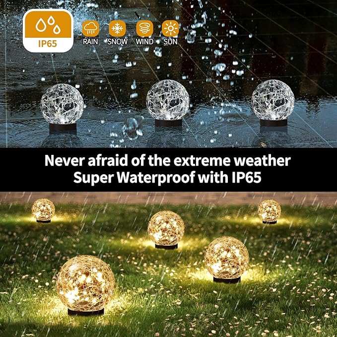 JKIMK Solar Globe Lights Outdoor Waterproof-Solar Balls for Garden | Cracked Glass Ball Lights Outdoor-Solar Orbs for Outside-Decorations for Patio and Yard Lawn Backyard Decor