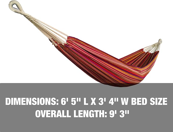Bliss Hammocks BH-400-TA 40" Wide Hammock w/Hand-Woven Rope Loops & Hanging Hardware, Outdoor, Patio, Backyard Durable, Cotton and Polyester Blend, 220 Lbs Capacity, Toasted Almond