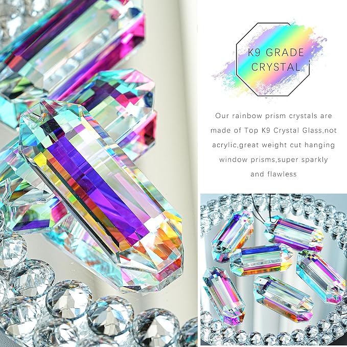 6 Pack 3'' Crystal Sun Catchers, Rainbow Maker Hanging Crytals for Windows | AB Color,Prisms Suncatchers for Garden Home Decor,Glass Ornaments For Christmas Tree,with Hooks & Cord,Light Catcher