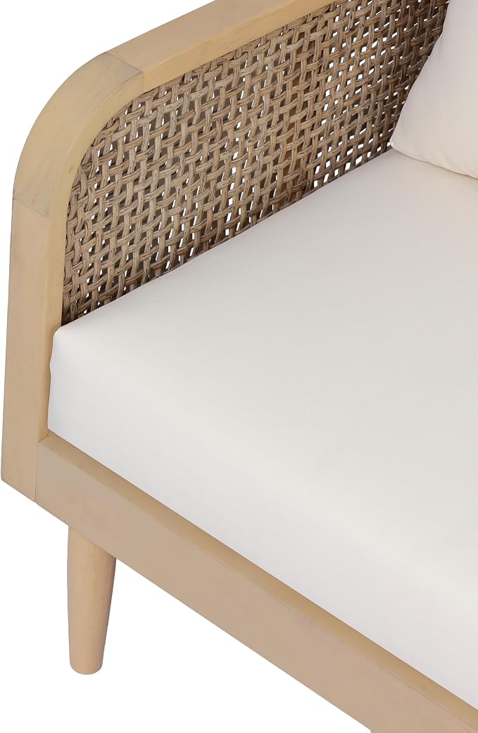 Christopher Knight Home Edward 4 Piece Patio Furniture Set with 3-Seater Sofa, Club Chairs And Coffee Table, 5 Seater Outdoor Acacia Wood Conversation Set, Patio Sofa Set, Light Teak+Light Brown+Cream