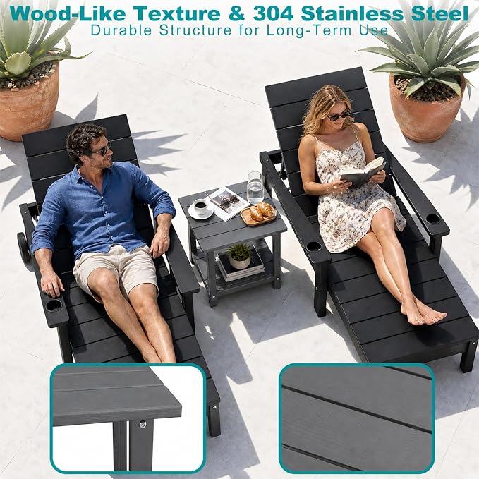 Outdoor Side Table with Storage Shelf, 2-Tier Patio Side Table, HDPE All Weather Outdoor End Tables for Adirondack Chair, Small Patio End Table for Deck Backyard Porch Lawn Poolside, Grey