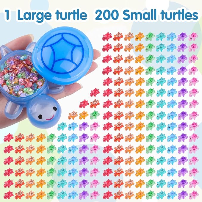 200 Pcs Mini Resin Turtle with 1 Pc Jumbo Resin Blue Turtles, Luminous Miniature Tiny Sea Turtles Glow in The Dark for Fairy Garden Dollhouse Micro Landscaping