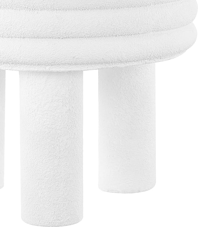 JONATHAN Y Rashida 18" Modern Round Polyresin Indoor Outdoor Accent Coffee Table, Weather Resistant Low Table with Chunky Ribbed Stacked Ring Design and Tripod Pillar Base, White Frosted TBL1106C