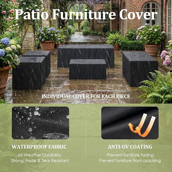 INGEROOM 5 Piece Aluminum Outdoor Patio Furniture Set with Waterproof Cover, 7-Seat Patio Conversation Sets with Coffee Table, Outdoor Sectional Furniture Set for Porch, Balcony, Deck, Dark Gray
