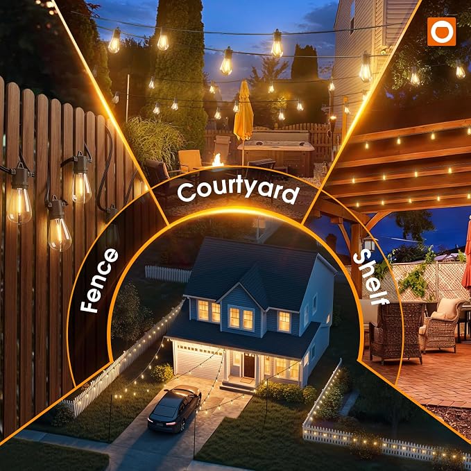 addlon 33FT(27+6) Solar String Lights Outdoor, Last 20+ Hrs, USB Charging | IP65 Waterproof. Dimmable Timer via Remote. Memory, 3 Modes, 2700K Warm White. Easy Install for Patio, Backyard, Porch.