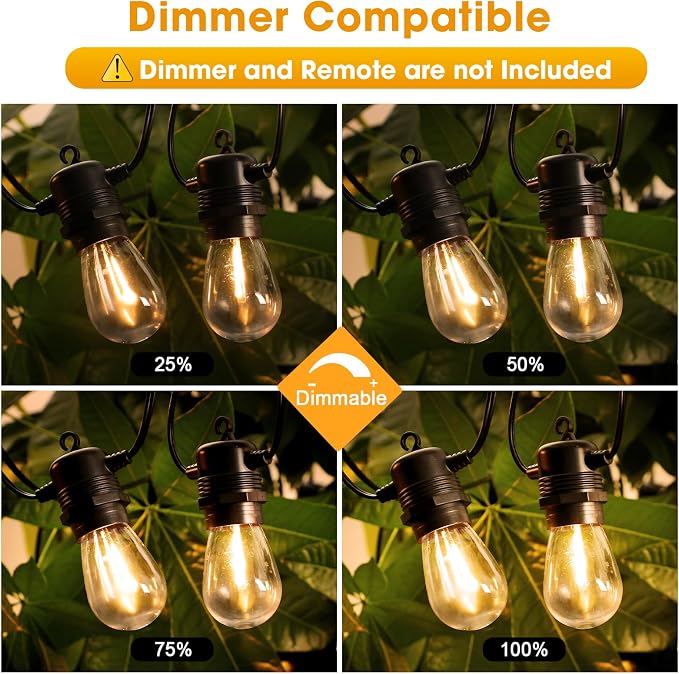 GvvooHome LED Outdoor String Lights 36FT Patio Lights with 13 Shatterproof S14 Replaceable Bulbs(1 Spare), Outside Hanging Lights Waterproof for Porch, Deck, Garden, Backyard, Balcony, 2700K Dimmable