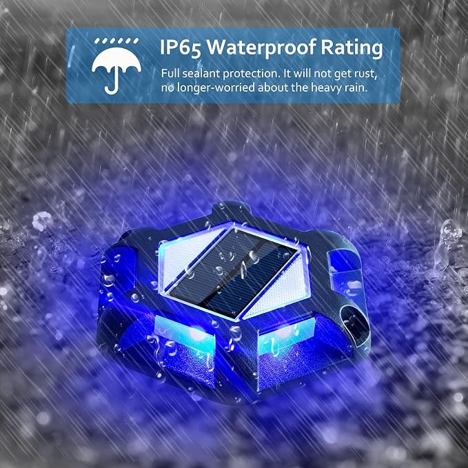 Solar Dock Lights Driveway Deck Lights - 8 Packs Waterproof 1200mAh Outdoor LED Aluminum Dock Lighting Warning Step Light for Driveway Sidewalk Garden Pathway Yard (Blue)