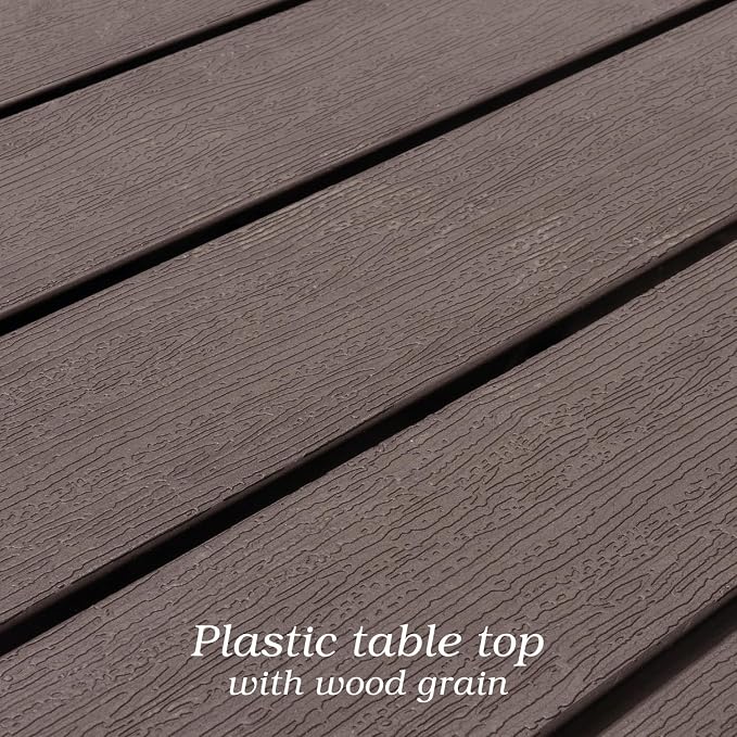 Anmutig Outdoor Dining Table with 1.6" Umbrella Hole, Picnic Table Brown Plastic Square Backyard Bistro Table Outdoor Dining Table for Garden, Poolside, Backyard
