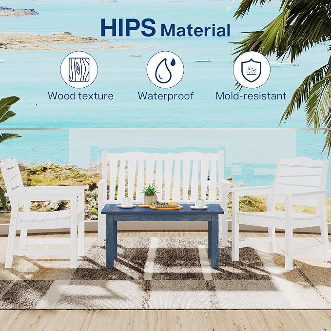 36" Outdoor Coffee Table, Weatherproof HIPS Patio Coffee Tables for Outside, All Weather Center Table with 220lbs Capacity for Deck, Garden, Balcony, Indoor or Outdoor Use, Blue