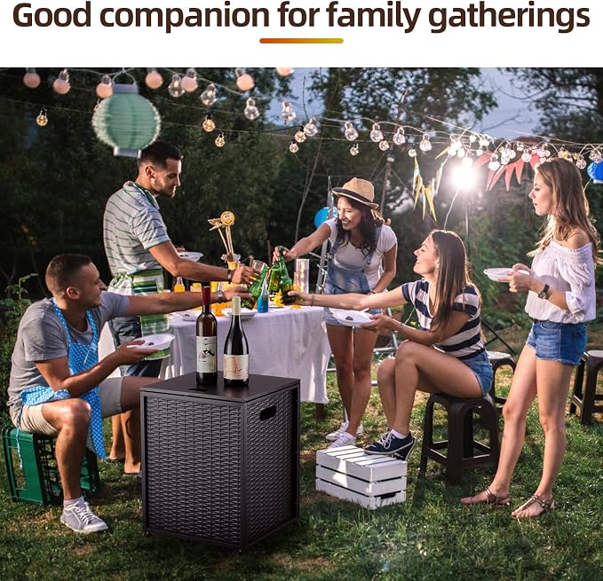 Propane Tank Cover Table – 20LB Outdoor Gas Cylinder Hideaway Storage Box with Side Handles – Metal Side Table for Garden Fire Pits