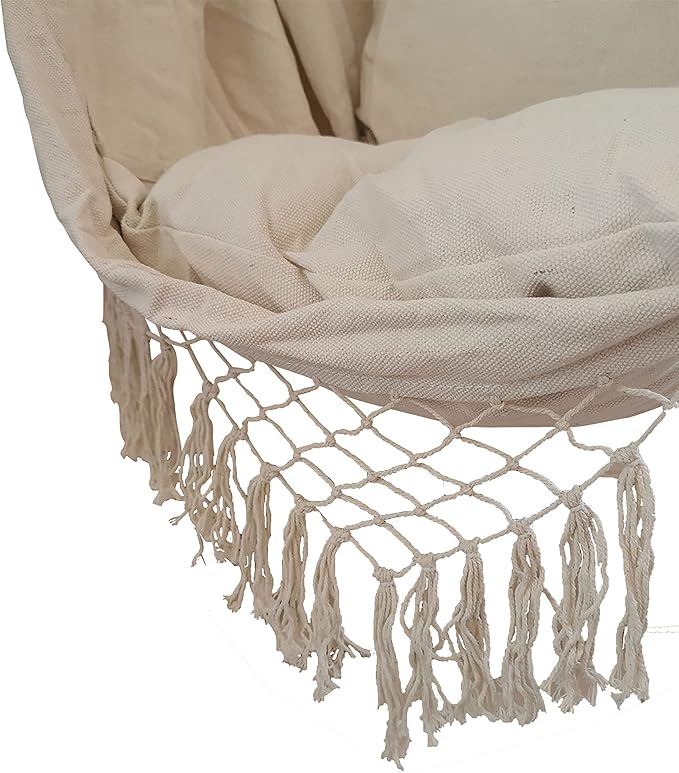 ALEKO Hanging Rope Swing Hammock Chair with Side Pocket and Wooden Spreader Bar, 2 Cushions and Hardware Kits Included, Max 440 Lbs Ivory HC01