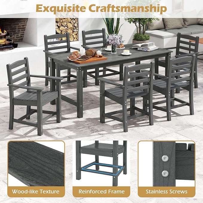 Tangkula Patio Dining Chairs Set of 4, HDPE All Weather Outdoor Chair w/Wide Armrests, Curved Seat, Wood Grain, Plastic Porch Chair for Backyard, Garden, Front Porch, Poolside (Gray, 4 Chairs)