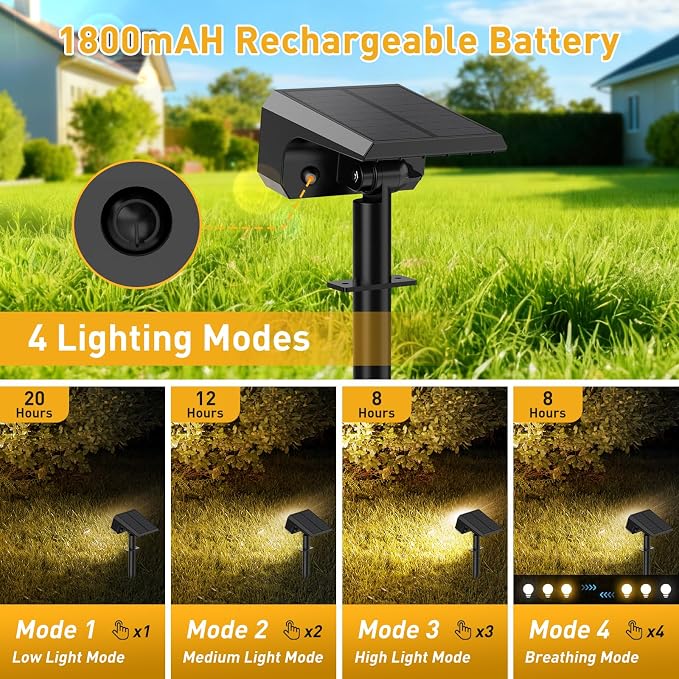 800Lumens Solar Spot Lights Outdoor, 8 Pack Solar Landscape Lights, 100 LEDs, 4 Lighting Modes, IP65 Waterproof, 2-in-1 Solar Spotlights/Uplights for Yard Garden Pathway Driveway(Warm White)
