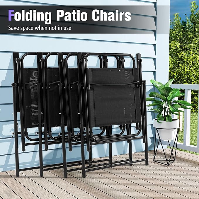 Tangkula 6 Pieces Folding Patio Dining Set, 4 Chairs and 31.5 inches Round Table, Patio Umbrella Included, for Indoor Outdoor Poolside or Balcony