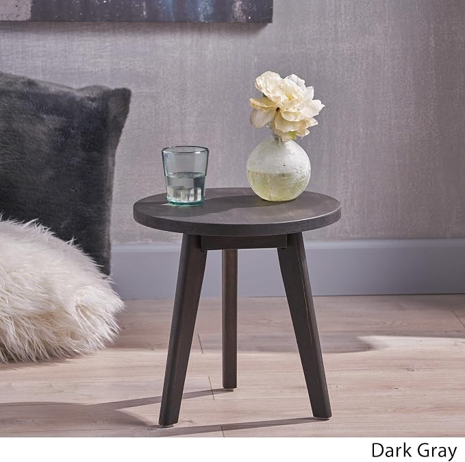 Great Deal Furniture Indoor Farmhouse Acacia Wood Side Table, Dark Gray Finish