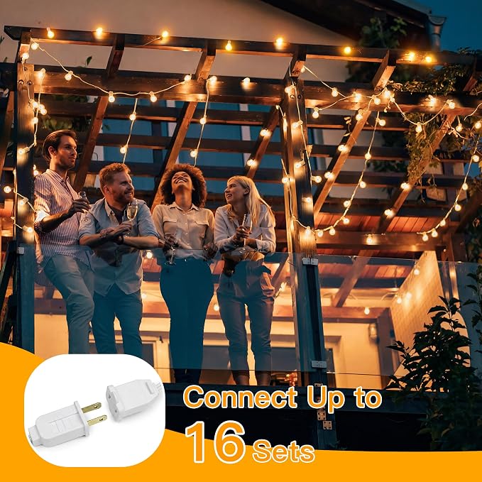 Ollny 50FT Outdoor String Lights, Waterproof Connectable Shatterproof Outside Light with 25 Edison + 2 Spare LED Bulbs Plug in, Patio Lights for Indoor Balcony Porch Camping Deck White