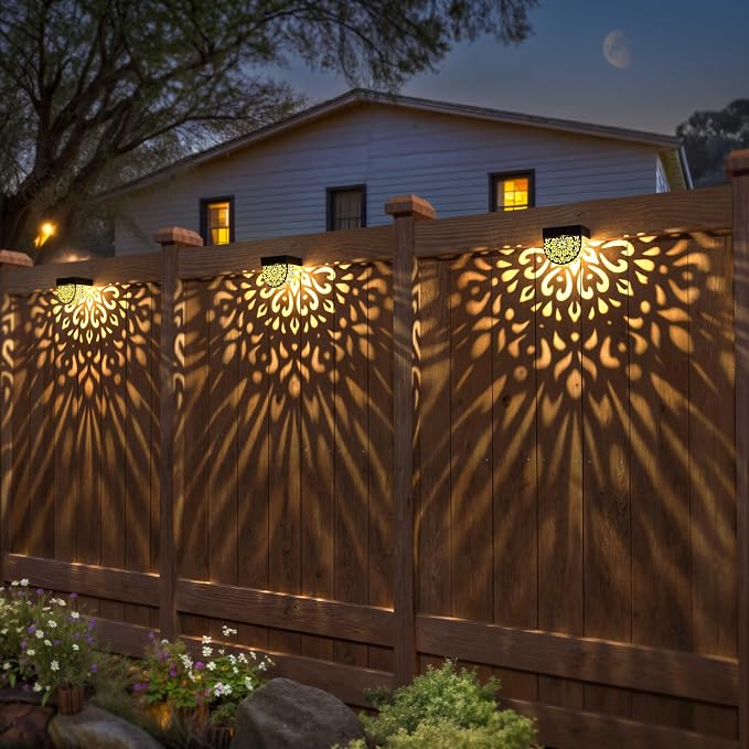 Solar Fence Lights 6 Pack Solar Deck Step Wall Lights Outdoor Waterproof LED Decorations Warm Yellow Light Decorative Lighting for Garden, Front Door, Backyard (Black 1)