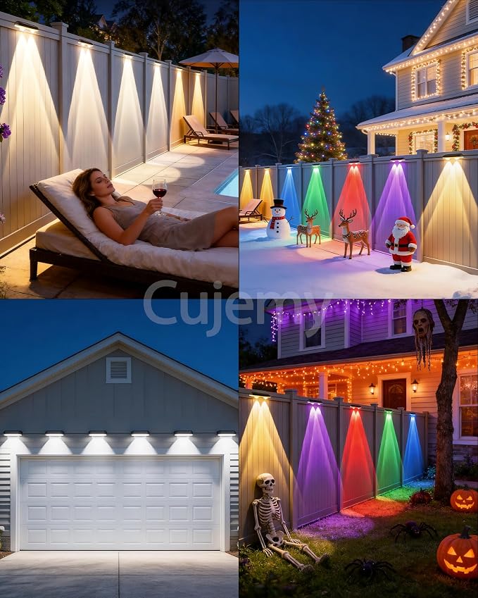 Outdoor Fence Lights 8 Pack, 50ft Smart RGB Outdoor Lights, APP | Remote Control, IP67 Waterproof LED String Light with Timer for Wall Deck Step Patio Railing Yard Stairs Pool Christmas Decor