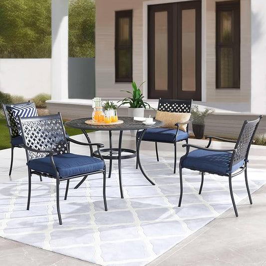 5-Piece Patio Dining Set Heavy Duty Outdoor Dining Furniture Set,Indoor Outdoor Dining Sets with Round Tabletop,4 Stackable Chairs