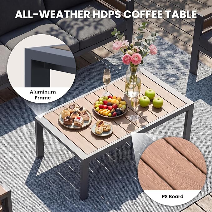 SUNYRISY Aluminum Outdoor Patio Furniture Set with Coffee Table, 5 Piece Metal Outdoor Modern Conversation Sets with Washable Cushions, Sectional Sofa Couch for Porch, Lawn, Deck, Backyard