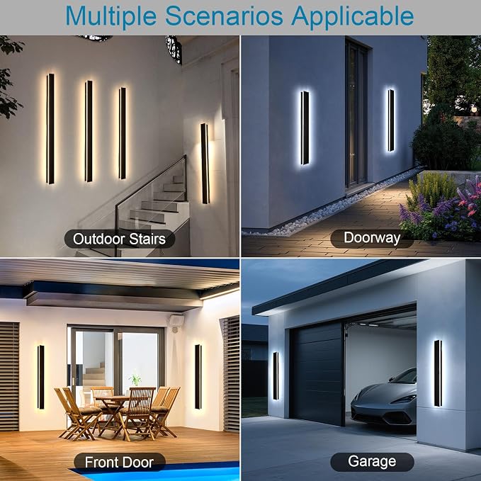 Modern Outdoor Wall Light, 39.4" Dimmable 3CCT Exterior Lighting Fixture Wall Mount, Waterproof Black Porch Lights Wall Sconce Long LED Linear Outside Lights for Garage, House, Front Door