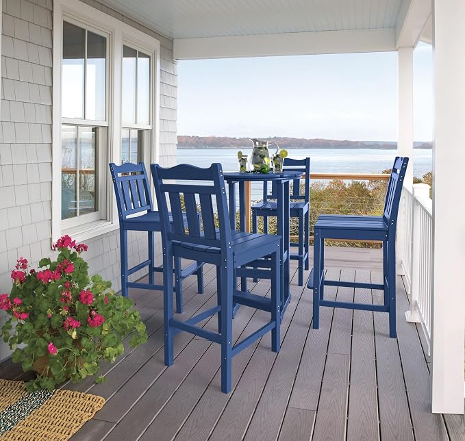 nalone 3 Pcs Outdoor Bar Table and Chairs Set, HDPE High Adirondack Chairs and Table Set, Outdoor Bar Stools Set for Garden, Yard, Backyard Balcony