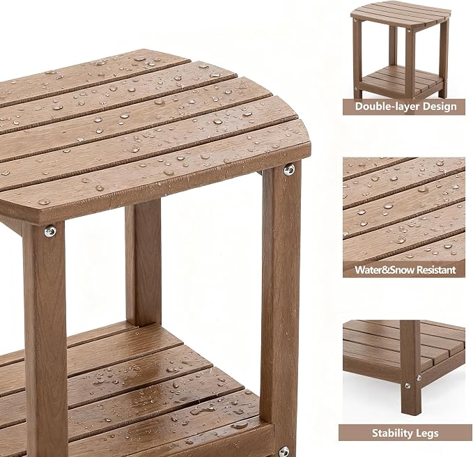 Adirondack Small Outdoor Side Table - Weatherproof HDPE Patio End Table with 2-Tier Storage for Firepit, Balcony, Garden, Poolside or Bathroom (Brown, Set of 4)