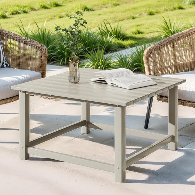 Costaelm Patio Conversation Table, Tatio Accent HDPE Outdoor Weather Resistant, Square Outdoor Porch Balcony Patio Drink Table for Outside, Pool, Backyard, Sand