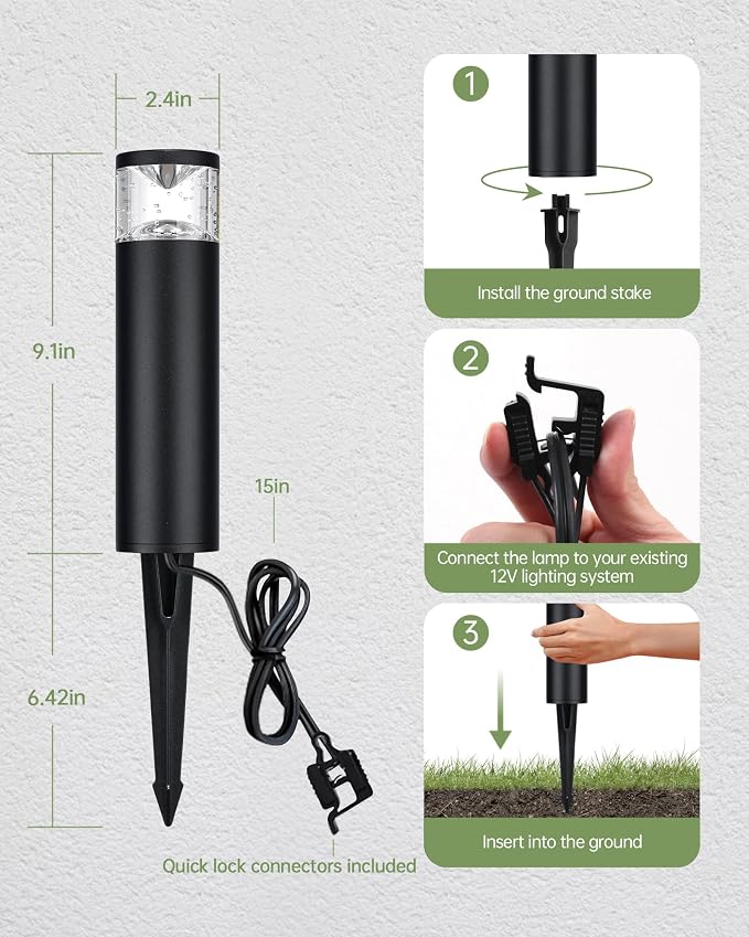 LITFIT 6Pack Low Voltage Bollard Landscape Lights, 12V Aluminum Path Light | 5W 3000K Warm White Electric Outdoor Garden Light with Connectors, 50000H Waterproof Wired LED Lawn Walkway Light, ETL Listed