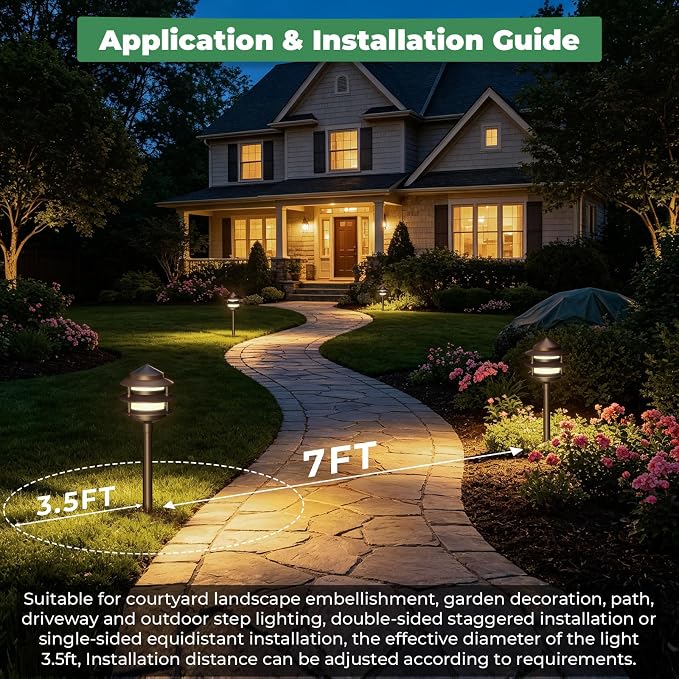 Pagoda Low Voltage Landscape Pathway Lights, 12V Outdoor LED Path Lights Wired, Aluminum Walkway Lighting with 4W 2700K Replaceable G4 Bulb, Bronze Classic 3-Tier Lantern, 12 Pack