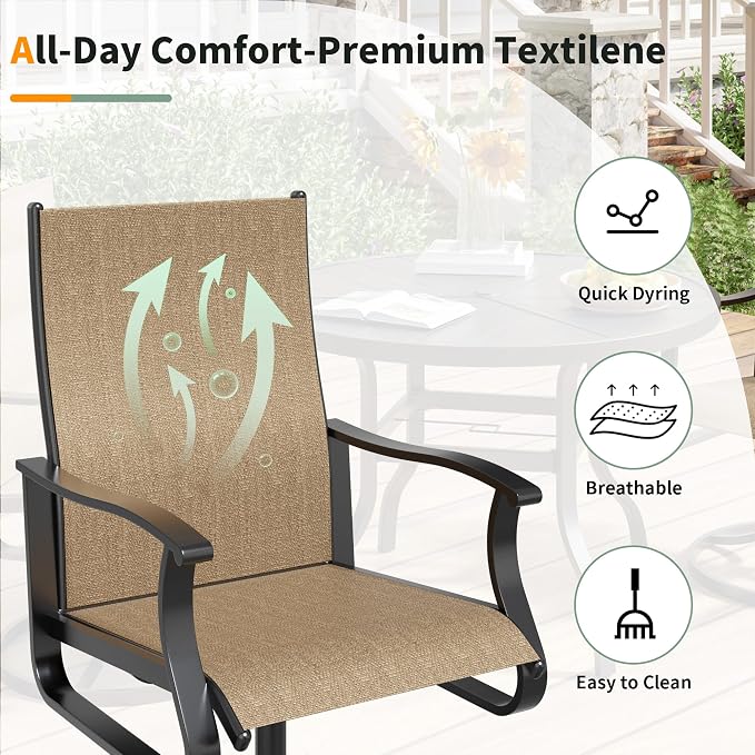 UDPATIO 5 Piece Outdoor Patio Table and Chairs Set with 39" Round Table & 4 Outdoor Swivel Rocker Patio Chairs All Weather Textilene, Patio Table with Chairs, Outdoor Patio Dining Set for Backyard