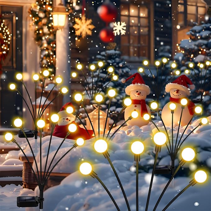 Solar Garden Lights Outdoor Waterproof, Swaying Firefly Light, Garden Decor | 4 Pack Solar Firefly Lights, Auto On/Off Decor for Yard, Patio, Pathway and Lawn, Gifts for Women, Christmas Decor