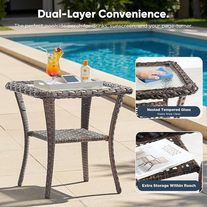 HUMMUH 5-Piece Patio Furniture Set with 6" Thick Cushion High Back Outdoor Swivel Rocker Chairs,3-Seater Sofa,Coffee Table & Ottomans,Wicker Outdoor Conversation Set for Deck, Porch,Poolside