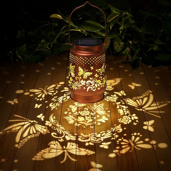 Solar Lanterns Outdoor Waterproof Butterfly Garden Decor Birthday Gifts for Women Mom Grandma, Hanging Solar Lights Metal Lantern Decoration Outside for Yard, Patio, Backyard, Porch