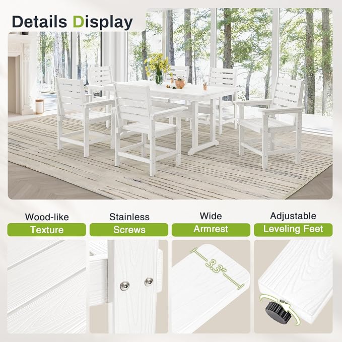 Outdoor Dining Chairs Set of 2, All Weather HDPS Patio Dining Chairs, Heavy Duty Outdoor Chair with Armrest for Backyard Deck Porch, White