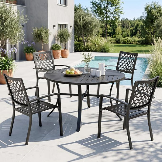 Sophia & William Round Patio Table and Chairs Set, Outdoor Dining Set for 4, 5 Piece Metal Patio Furniture, 42" Black Table(Diamond)