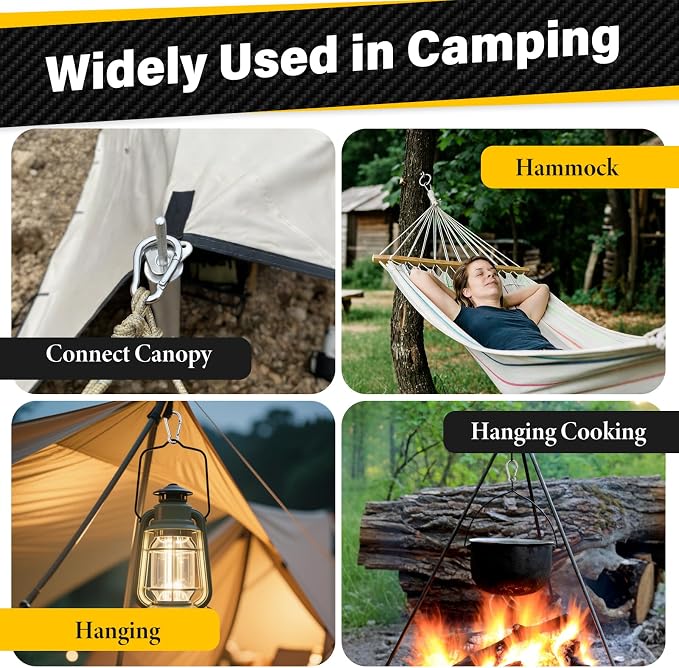 Hammock Hanging Kit, Load Capacity 1400 lb, Stainless Steel Hammock Hook Carabiner Set for Yoga Hammock Swing Chair Indoor Outdoor Relaxation (4-Pack Carabiner Clips)