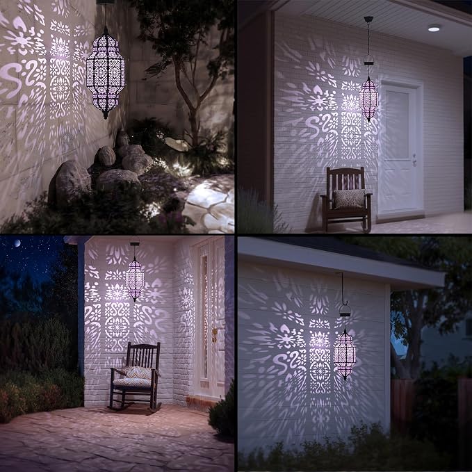 18 Inch High Large Hanging Solar Lights Outdoor Garden Decor, Decorative Waterproof Plastic Moroccan Solar Lantern Lamp, Outside Decorations for Patio Yard Porch Decor, Gardening Gifts for Women Mom