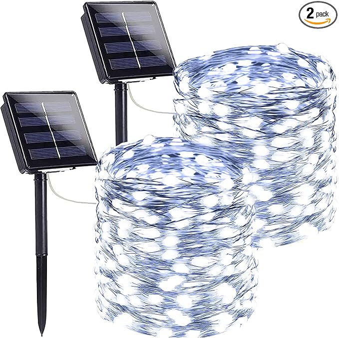 Solar String Lights Outdoor, 2 Pack 400LED 144FT Extra-Long Fairy Lights | 8 Lighting Modes, Silver Wire, Memory Function, Auto On/Off, Waterproof Twinkle Lights for Tree Garden Patio Party Xmas Decor