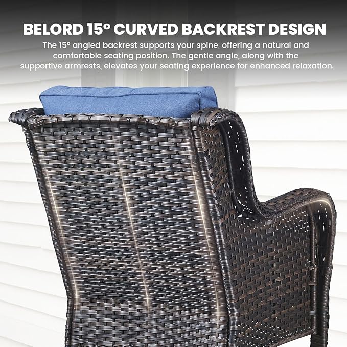 Belord Wicker Furniture 4 Pieces Outdoor Patio Furniture Set Patio Chairs with Ottomans Conversation Set for Porch Garden Deck Balcony Poolside