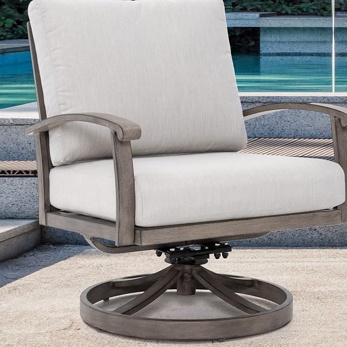 HAPPATIO 5 Piece Aluminum Patio Furniture Set, 7-Person Outdoor Swivel Chairs, Loveseat and 3-Seat Sofa, All-Weather Outdoor Sectional Sofa with Comfortable Cushions and Coffee Table(Gray)
