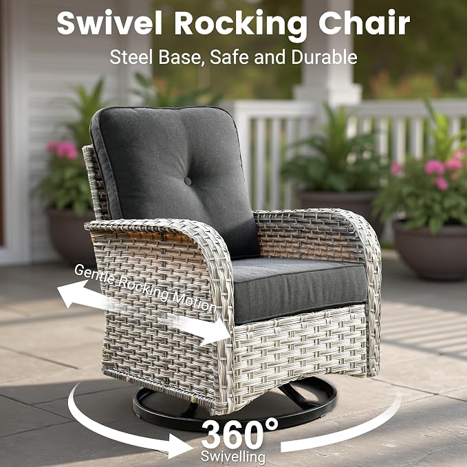 10 Pieces Wicker Patio Furniture Set,Outdoor Sectional Sofa with Swivel Chairs Coffee Table,Outside Deep Seat Rattan Couch Conversation Set,Black