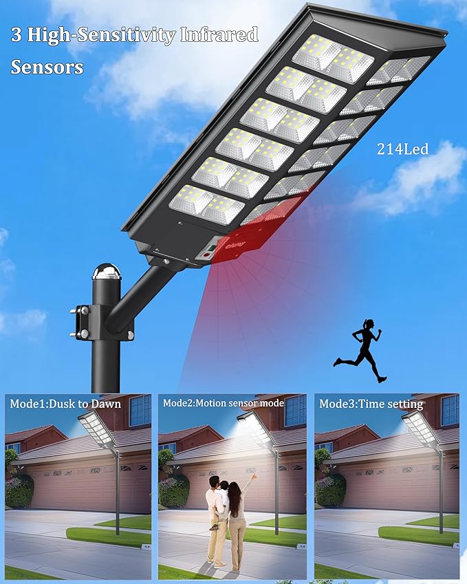 Solar Street Lights Outdoor,Of-9800W Commercial Parking Lot Light | Solar Flood Light, LED Area Light with Motion Sensor, Dusk to Dawn, Remote Control for Security Lighting in Streets, Barns