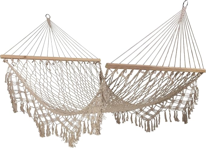 Northlight 74" White Lattice Macrame Rope Hammock with Wooden Bars