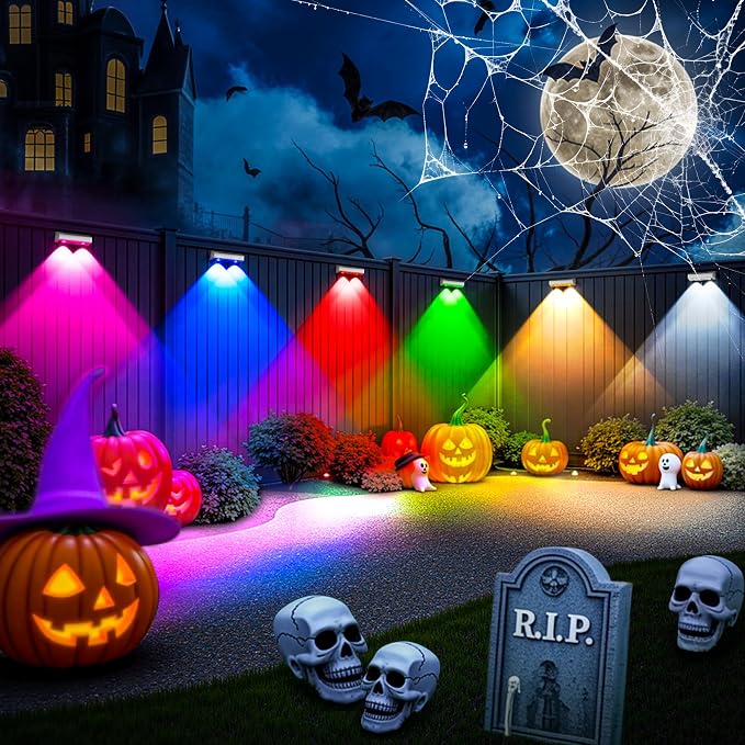 SOLPEX Solar Fence Lights Outdoor, 9 Fixed Colors ＆ Color Changing Fence Solar Lights Outdoor Waterproof IP65, LED Deck Lighting for Backyard Wall Step Patio Railing Pool Porch (12 Pack) | LED Deck Lighting for Halloween Backyard Wall Step Patio Railin...