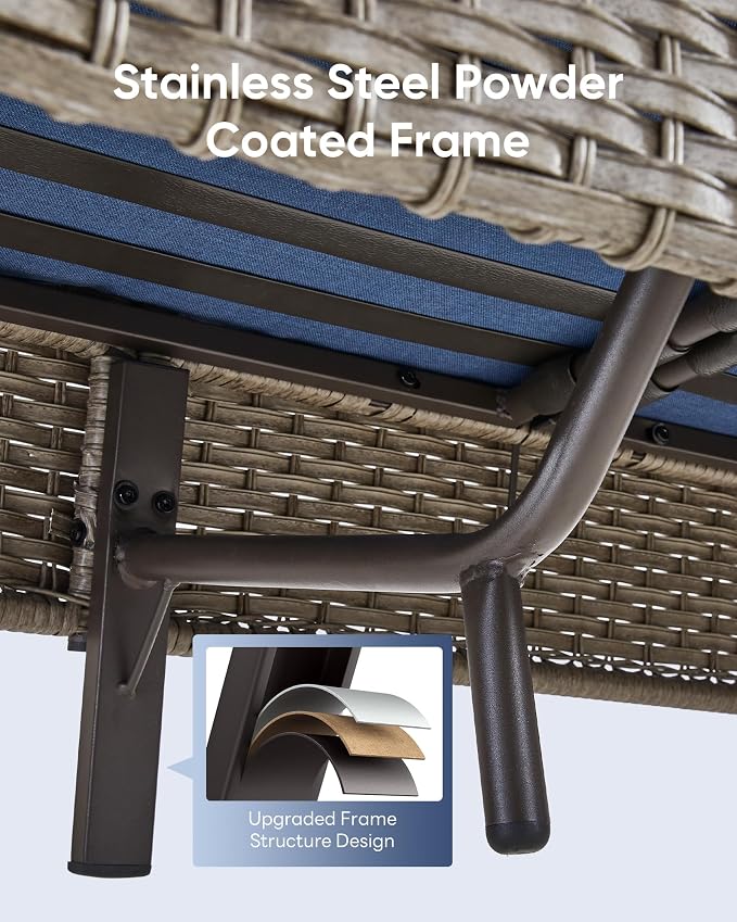 7 Pieces Outdoor Patio Furniture-Swivel Patio Chairs Set of 2 Outdoor Wicker Rattan Sofa Couch with Ottoman Outdoor Conversation Set for Deck Porch Garden Balcony Poolside-Grey/Blue