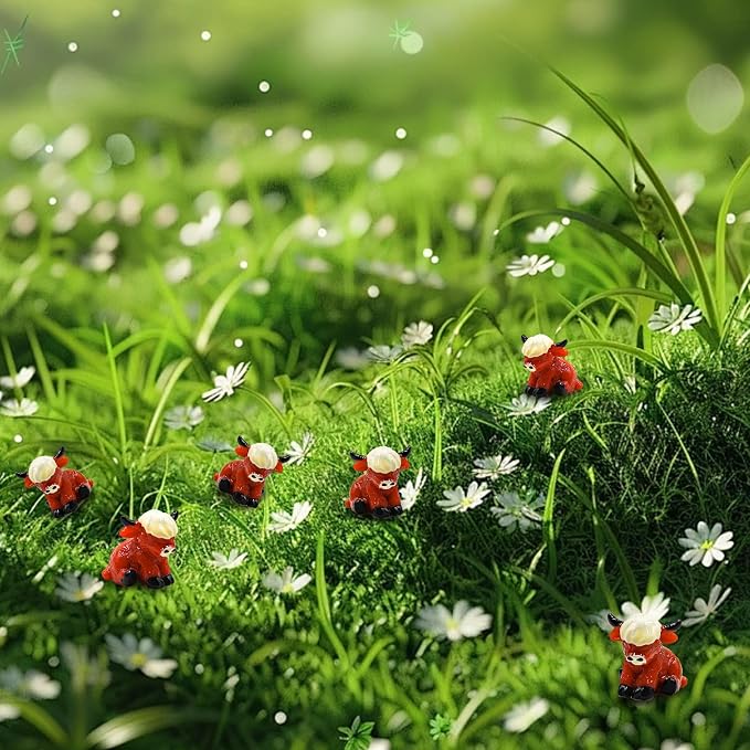 50 Pcs Mini Highland Cow Figurines for Fairy Gardens,Miniature Landscapes, Micro Landscape be Used for Various DIY Projects and Decorative