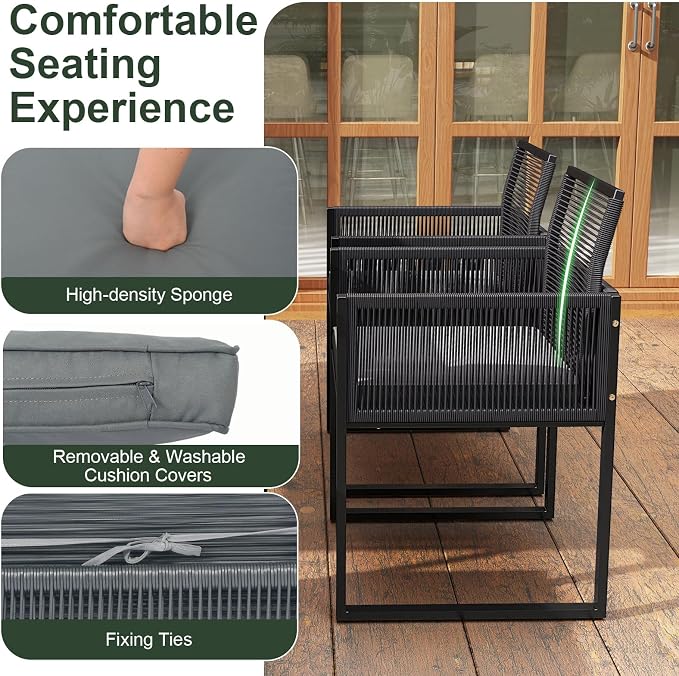 Tangkula 9 Pieces Patio Dining Set, Outdoor Space-Saving Furniture Set with PE Rattan Chairs, Tempered Glass Table and Ottomans, Outdoor Sectional Conversation Set with Cushions for Yard